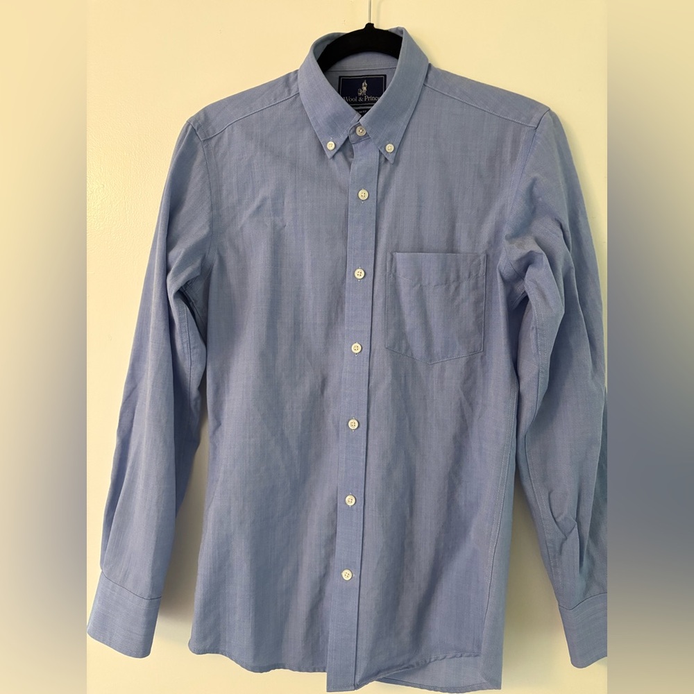 Wool & Prince Blue Oxford Men’s Wool Button-Down Shirt